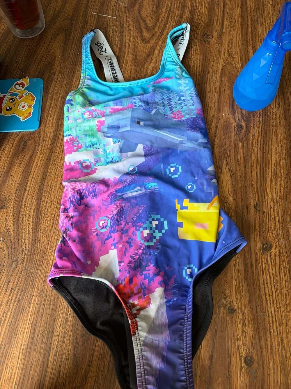 Justice x Minecraft Girls One-Piece Swimsuit Dolphin Pixel Graphic Print